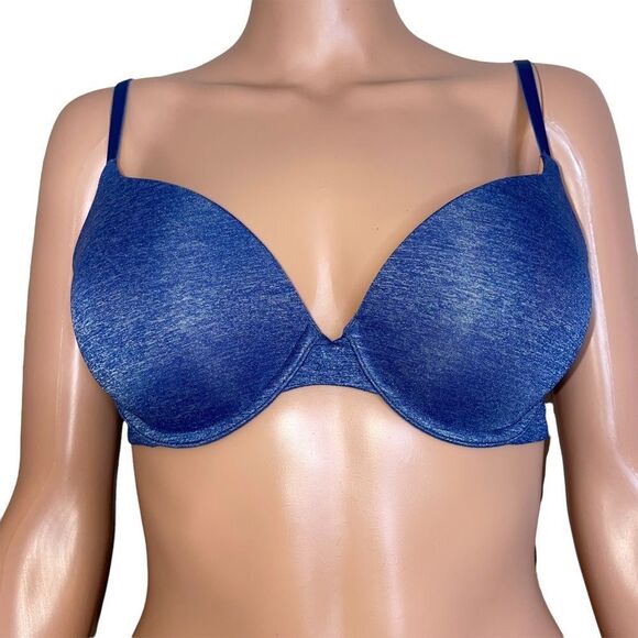 Blue Victoria's Secret bra padded underwire push up bra SZ 32D - Picture 1 of 7